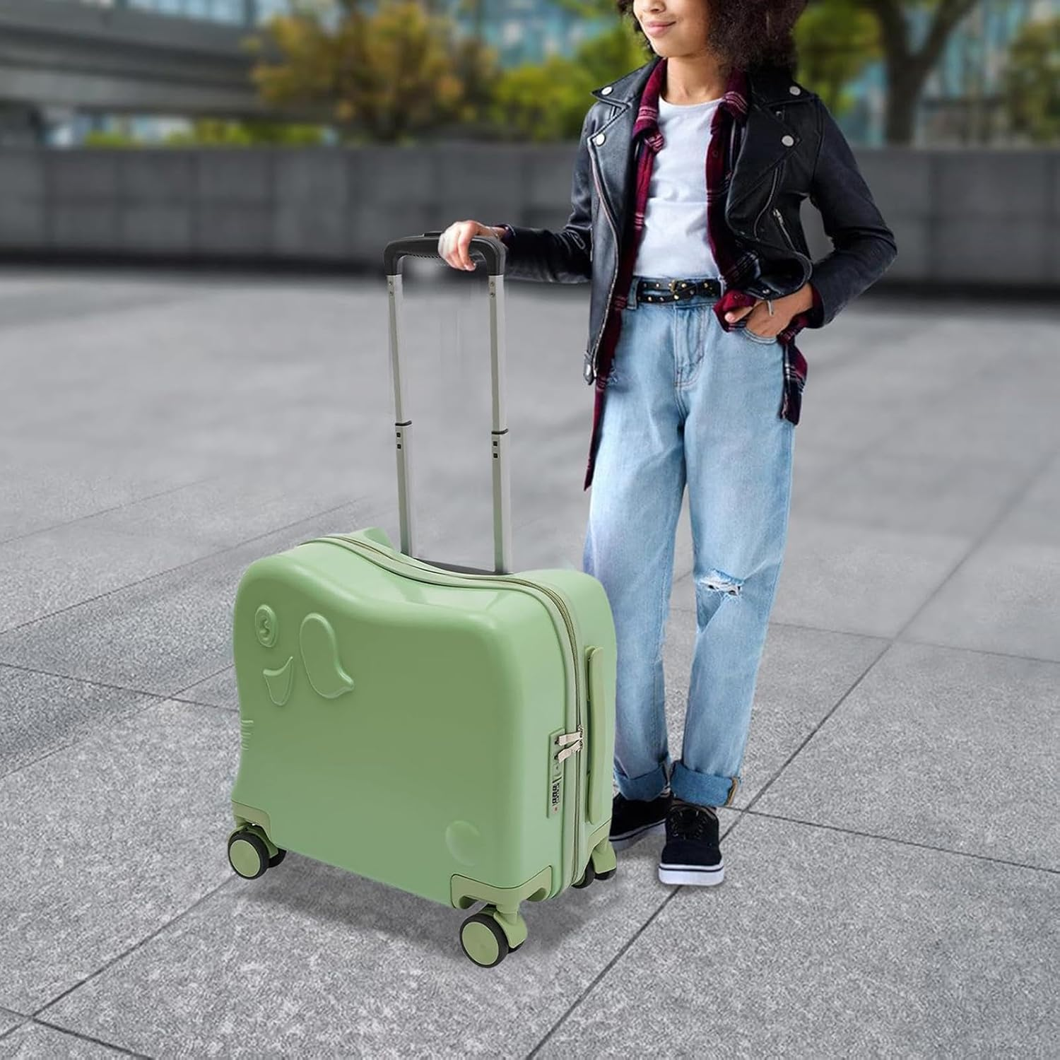 Rolling Luggage for Kids, Hand Luggage for Kids | Multipurpose Carry-On Suitcase for Rolling Suitcases for | Cute Carry-On Travel Suitcase for , Dunkelgr&uuml;n, Siehe Beschreibung, - Dunkelgr&uuml;n image number 4