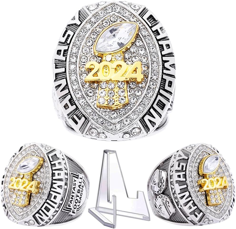 Noblehead 2024 Fantasy Football Ring | Heavy FFL Champion Ring | Gold Silver Tone Plated Award Trophy for Fantasy Football League Winner image number 5
