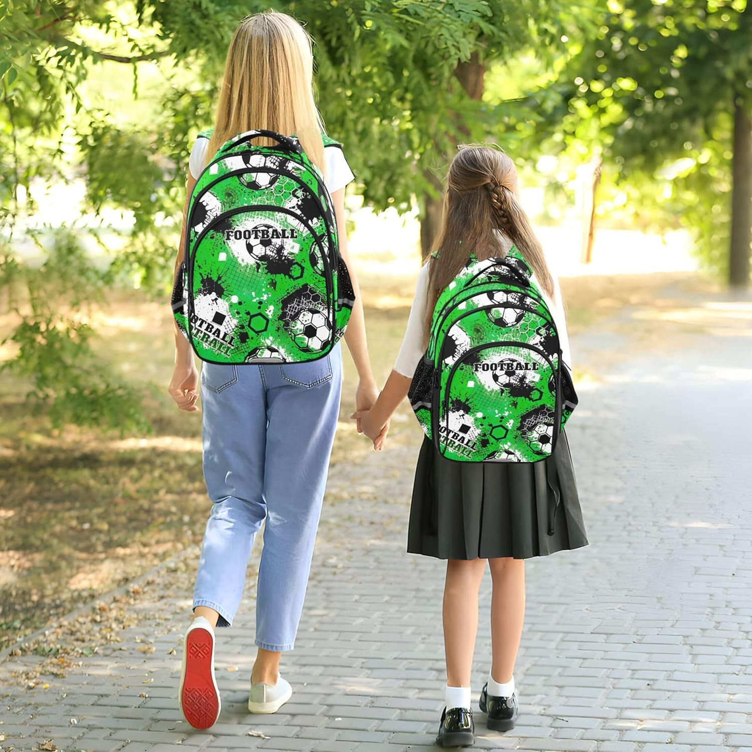 Joisal Soccer Ball Kids Backpack School Custom Personalized Green Football Print Bookdaypack Elementary Preschool