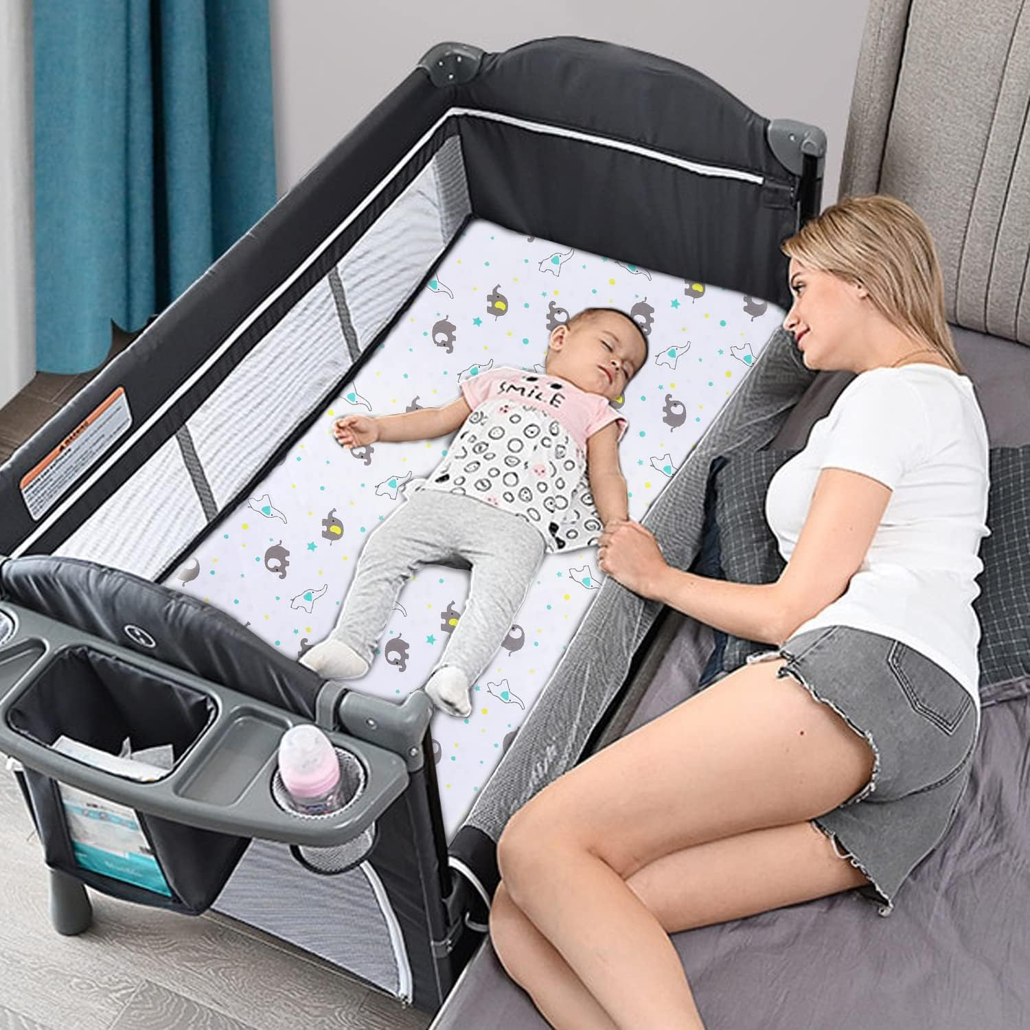 Little Grape Land Baby Pack and Play Sheets Fitted(38" X 26"), 4-Pack Mini Cot Sheets Set for Baby Girls Boys,Breathable & Soft Microfiber，Organic Fitted Cot Sheet for Pack and Play Mattress(Flower)