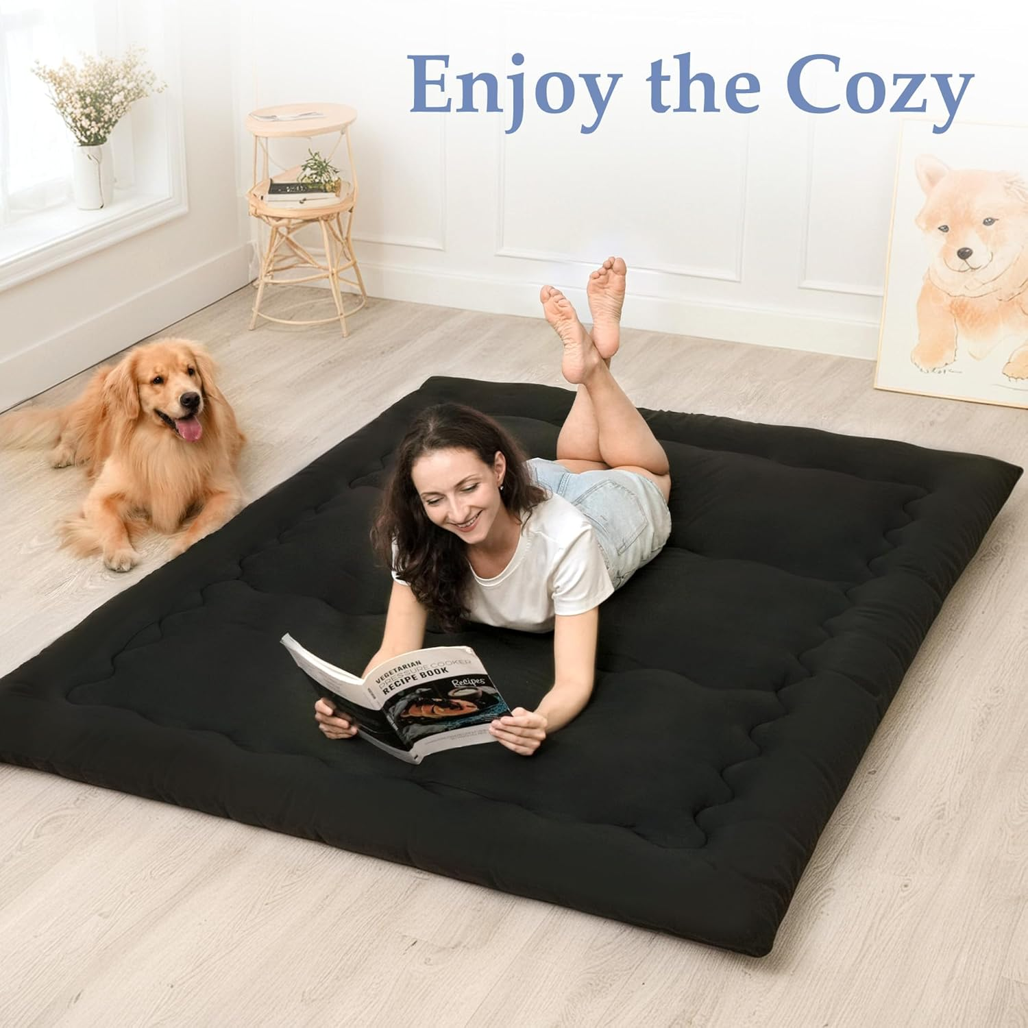 Japanese Floor Mattress, Futon Mattress with Portable Storage Bag, Roll up Thick Tatami Mattress