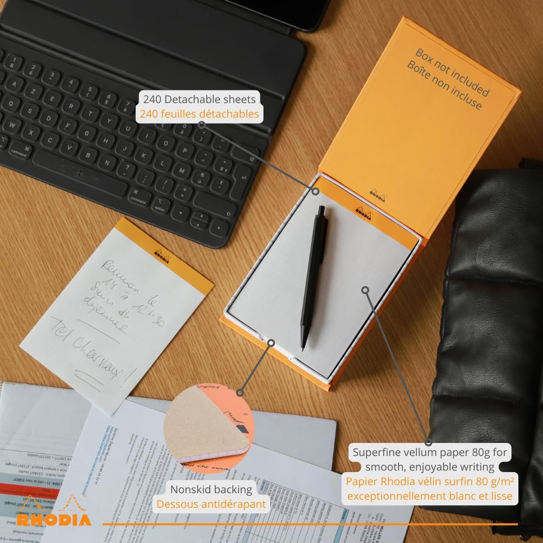 RHODIA 194047C - Memo Pad N&deg;13 Orange - A6 11.5 X 16 Cm - Ruled - 240 Sheets 80G/M - Practical and Compact - Rhodiatime Collection image number 6