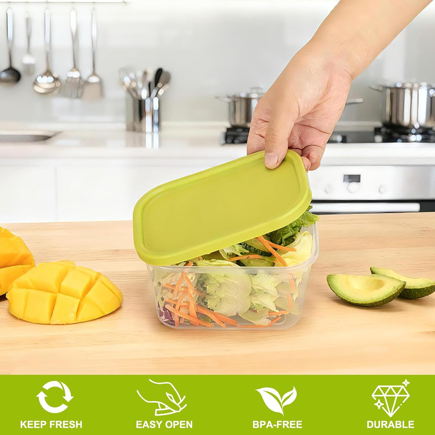 Aiqinu Food Storage Containers with Lid, 10 X 0.71 L Square, Bpa-Free, Food Storage & Organisation, Airtight, Dishwasher Safe, Freezer Containers for Mealprep and Kitchen (Green) image number 3