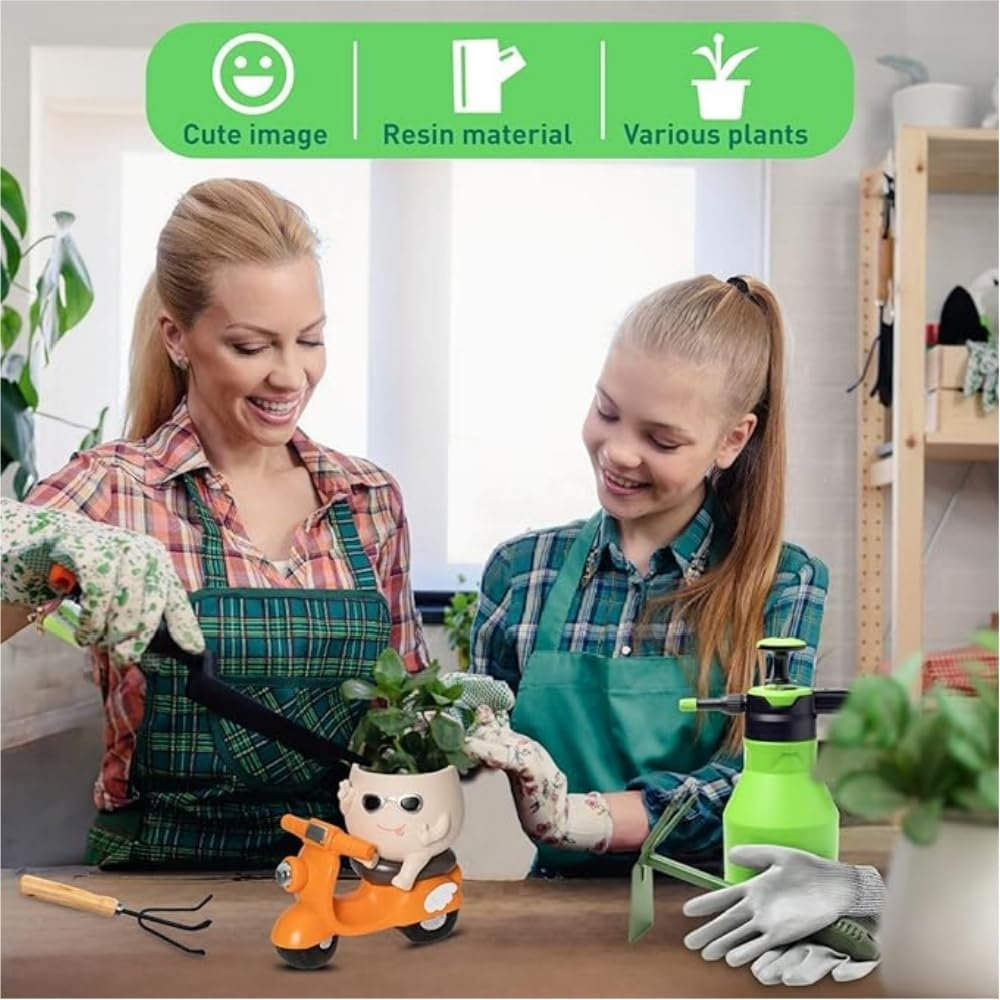 Unique Face Self Watering Planter Pots,Garden Pot with Drainage Hole,Cute Motorcycle Succulent Pot for Indoor Outdoor Funny Head Planters for String of Pearls Plant Live Gift Ideas for Christmas image number 1