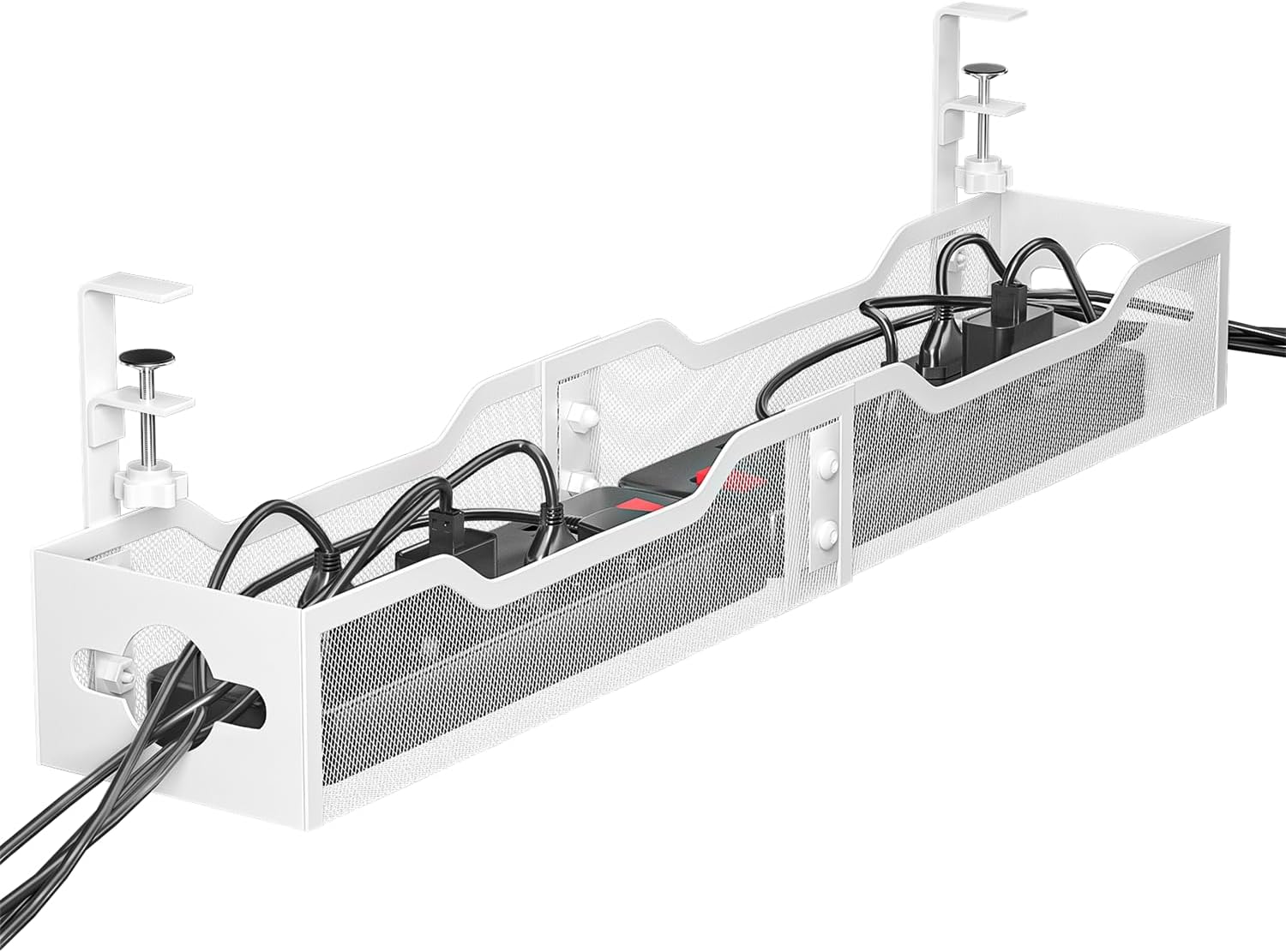 Litwaro under Desk Cable Management Tray, No Drill, Organizer with Clamp Easy to Install for Standing Cord Organizer, Wire Damage Desk, Black, 13.38''-2 Pack
