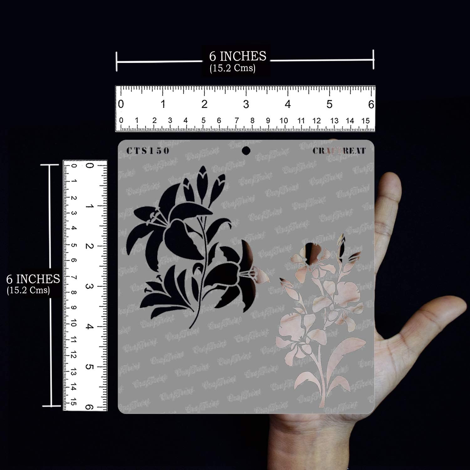 Craftreat Mini Flowers Stencils for Painting on Canvas, Wallart, Bullet Journal Notebook, Home Decor and Scrapbooking - LILY & IRIS - 6"X6" Room Decor Stencil - Reusable Stencil Arts & Crafts Supplies image number 4