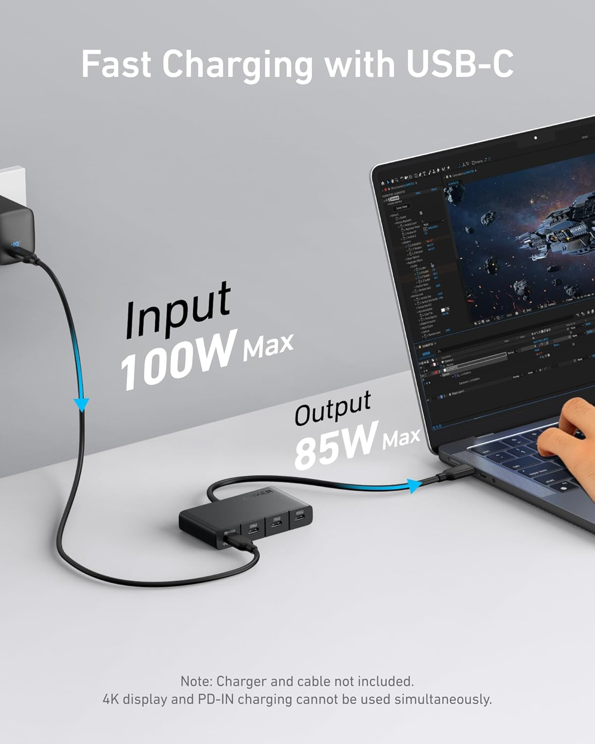 Anker USB-C Hub, Fast 10Gbps USB 3.2 Display Hub, USB-C to 4-Port Hub with 100W Max Pd-In for Macbook Pro, Ipad, Iphone 15, Surface Pro, Dell and More image number 2