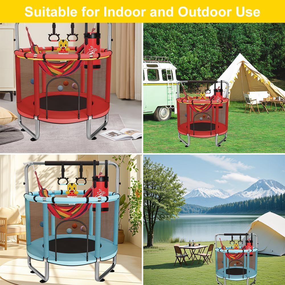 Childrens Trampoline Small Toddler Trampoline for Kids Toddlers 4.6 FT Indoor Outdoor with Safety Enclosure Net Birthday Gifts for Boy Girl Age image number 1