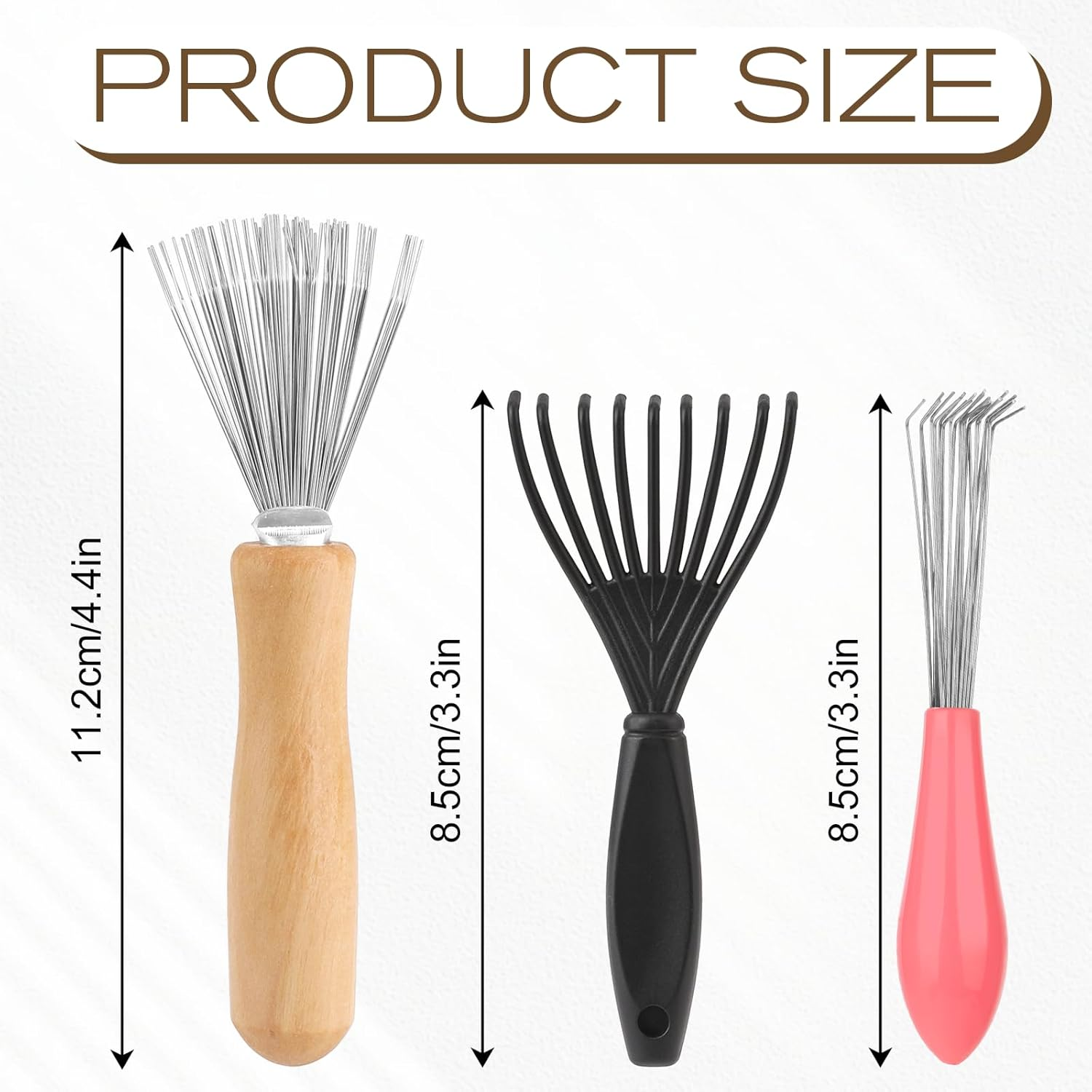 3Pcs Hair Brush Cleaner Tool Comb and Brush Cleaner Tool Set with Rake Design Metal Wire Comb Cleaners Wooden Handle Hair Remover Mini Instrument for Home and Salon Use Removing Dust Dirt image number 5