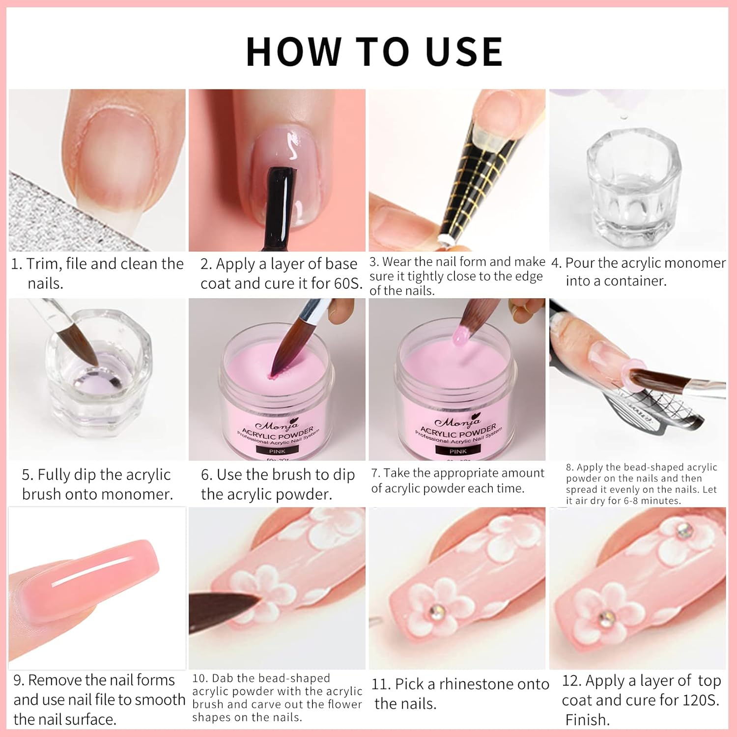 Monja Acrylic Powder - 4PCS 30G Professional Colored Acrylic Nail Powder for Acrylic Nails Extension 3D Nail Art Acrylic Polymer Powder Manicure Salon DIY No Need Nail Lamp image number 6