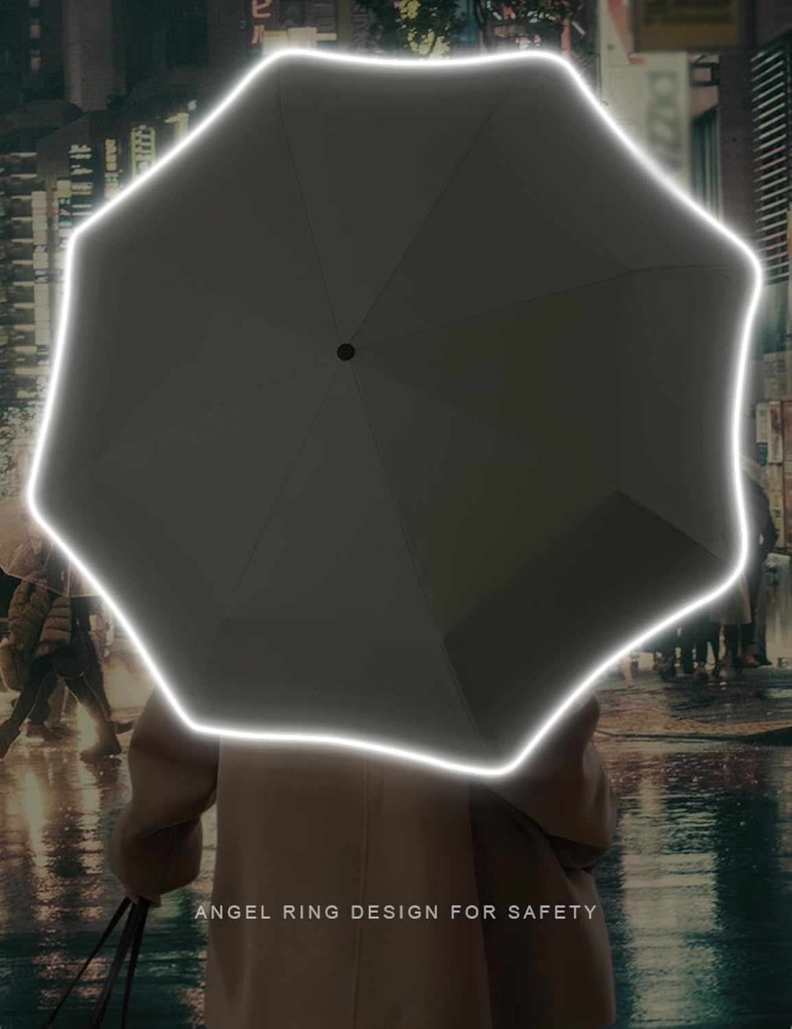 Meichoon Round-Corner Anti-Poking Sunny and Rainy Umbrella with Reflective Strip Lightweight Anti-Ultraviolet Full Glass Fiber Skeleton 8 Ribs for Men Women - Pink image number 2