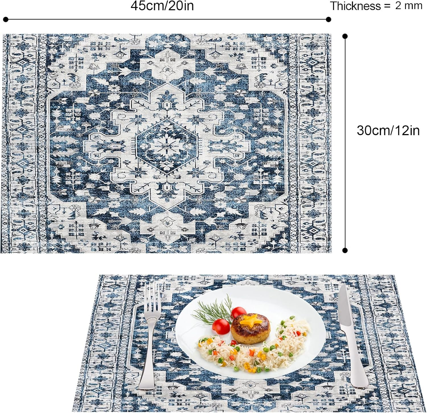 ZSYTZL Placemats Set of 4 Washable Durable Table Placemats for Dining Table Mat,Boho Pattern Kitchen Table Mats Heat-Resistant Decor Place Mats for Dining Tables Home Party Indoor-White Blue image number 4
