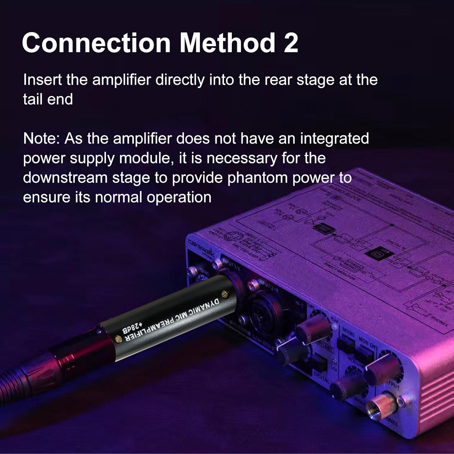 In-Line Microphone Preamp, DM1 Dynamic Active Inlne Microphone Preamplifier, 28DB High Gain Mic Booster, Portable Lossless Mic Preamp for Studio, Streaming, Stage Performance image number 5