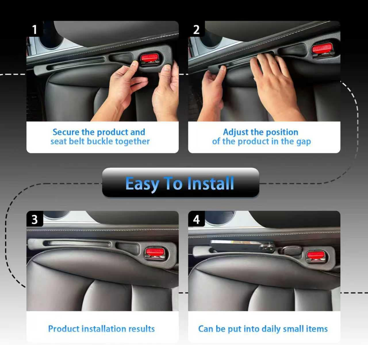 Upgraded 2Pcs Car Seat Gap Filler with 4 Headrest Hooks, Universal Fit Side Gap Filler for Car, SUV, 4WD | Car Accessories Interior Organiser for Phone, Keys-Stops Items Falling into Gap Seat Console image number 2