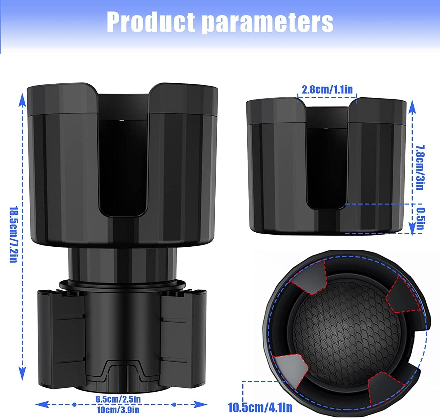 Car Cup Holder Expander Cup Holder Adapter with Adjustable Base Stable Car Accessories Car Cup Expander for 2.7 to 4.2" Cup/Bottle