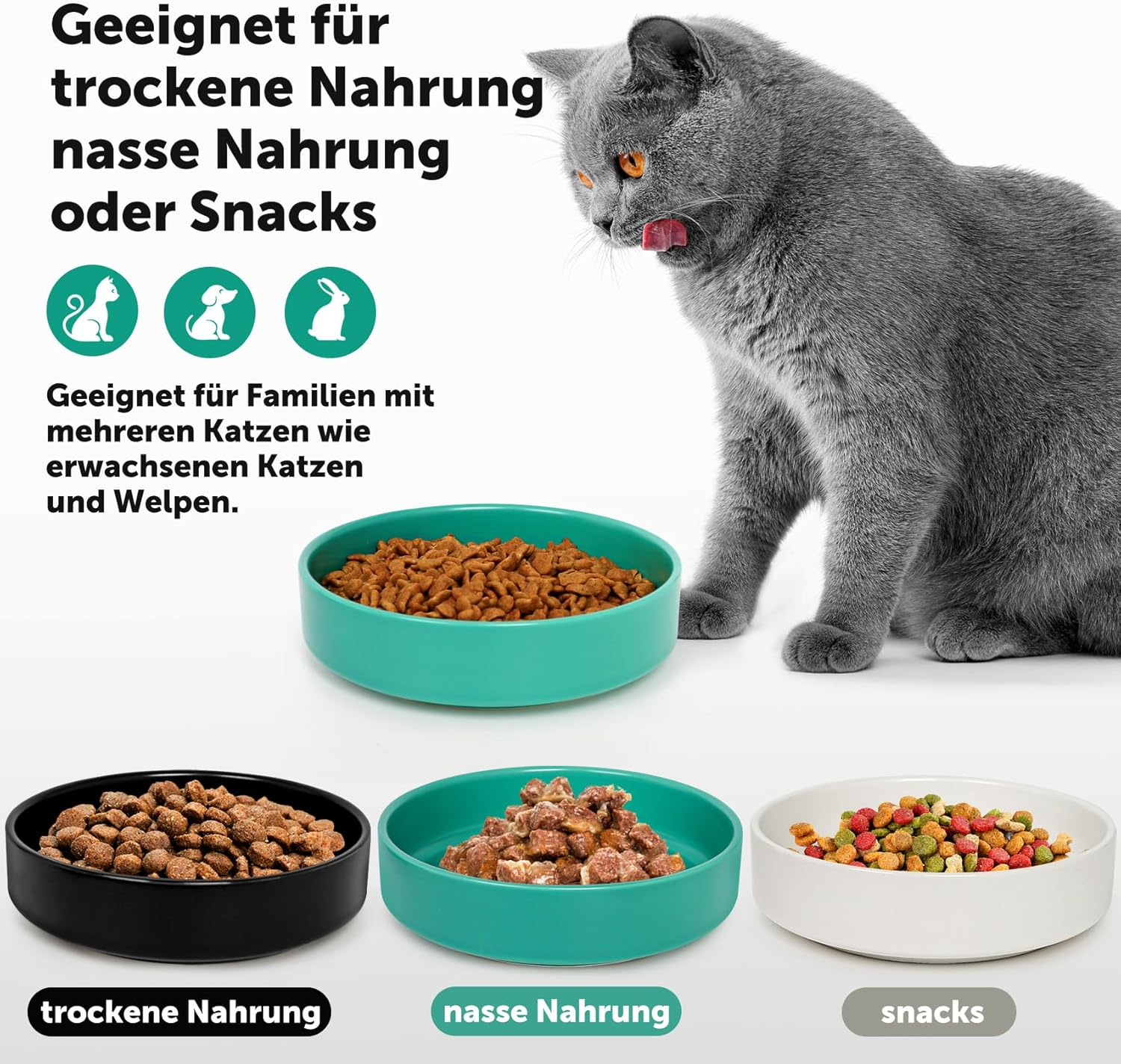 Ceramic Cat Bowl, Set of 3, Cat Feeding Bowl, Cat Food Bowl, Cat Food Bowl, Water Feeding Bowl, Cat Bowl Set to Relieve Whisker Fatigue image number 5