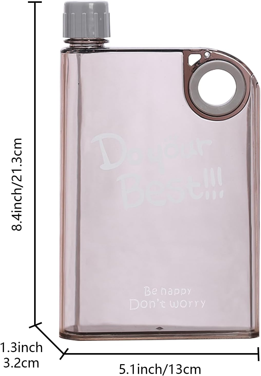 Water Bottle Flat Water Bottle, Reusable Clear Water Bottles Sports Water Bottles, Leak-Proof Plastic Water Bottles (Gray)