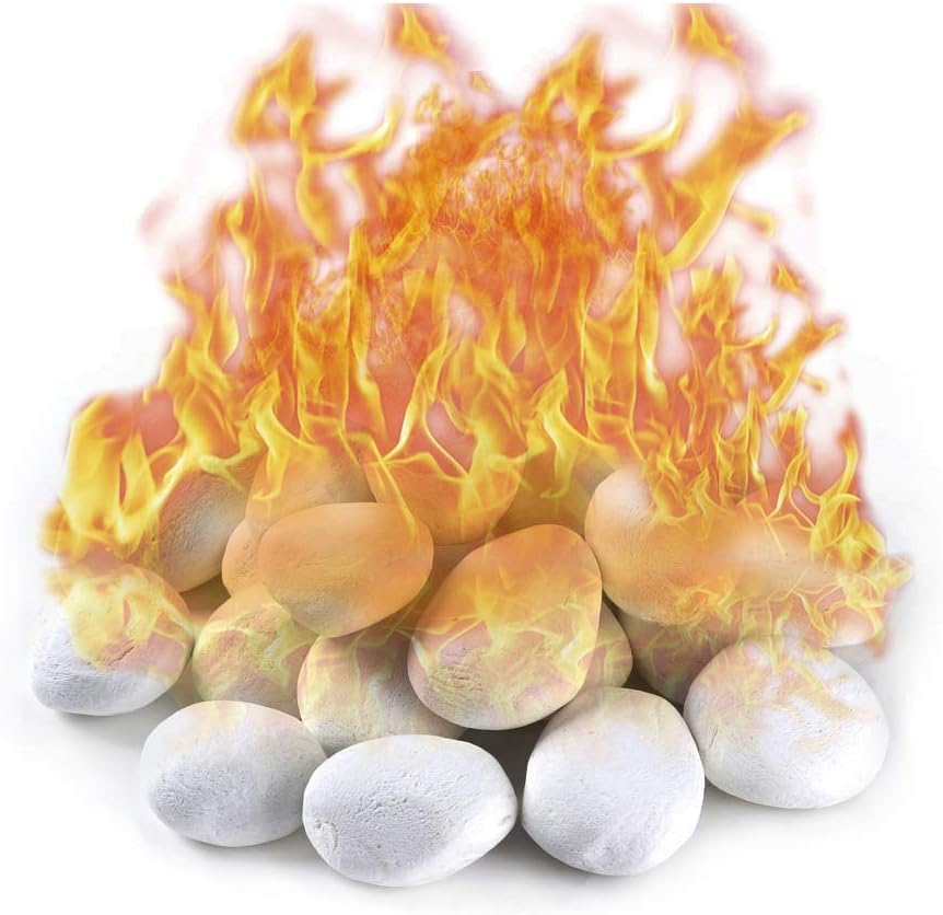 Gas Logs Ceramic Pebbles,24Pcs White Gas Fireplace Logs,Inside Fireplace Accessories,Ceramic Wood Logs for Gas Logs,Propane Fire Pit image number 5