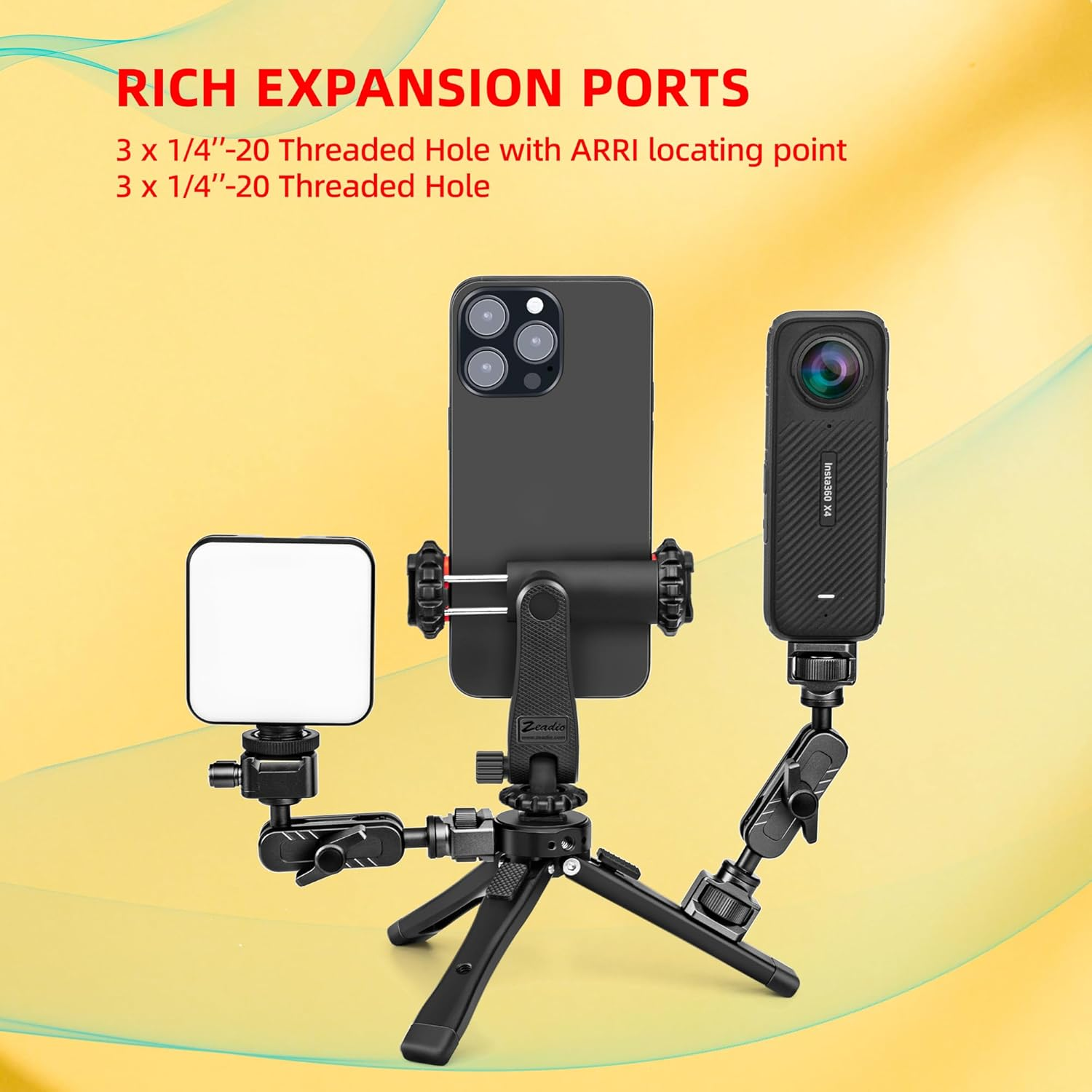 Zeadio Heavy Duty Mini Metal Tripod Stand - Universal Small Table Tripod for Camera, Gimbal, Action Cam, Camcorder, Microphone, LED Light, Etc(40Kg/88Lb Load) image number 4