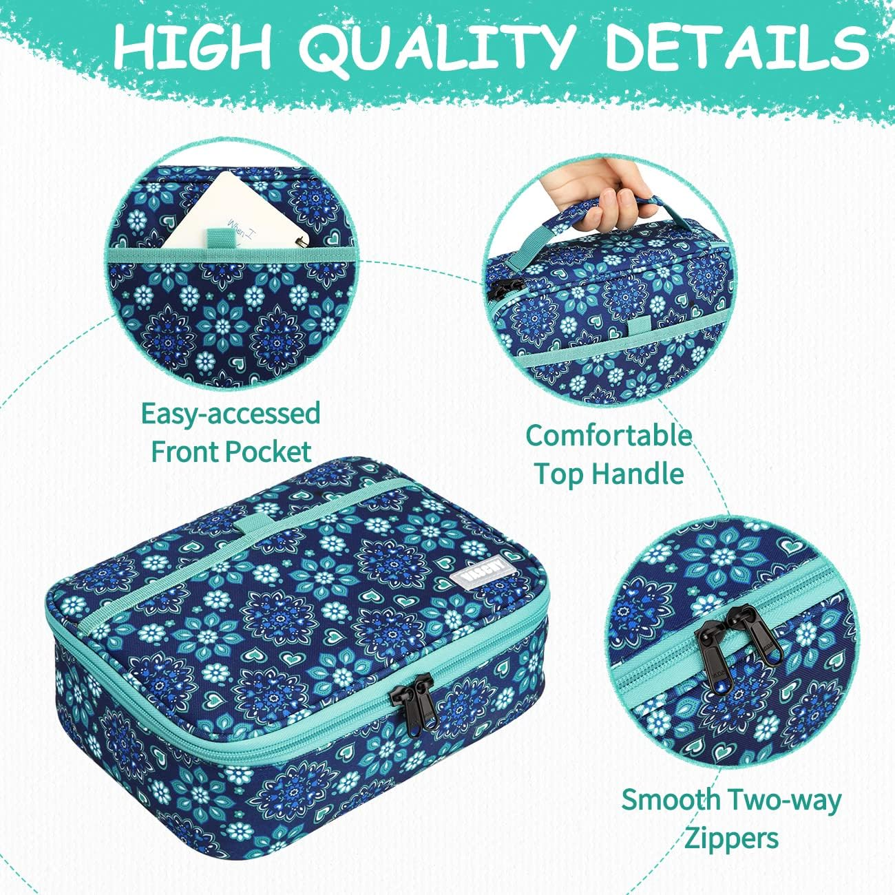 Large Pencil Case,Vaschy Art Supply Marker Organizer Big Pen Pouch with 3 Detachable Layers Slots Multiple Zipper Pockets for Kids Adults School Office Blue Snowflake - Black image number 3