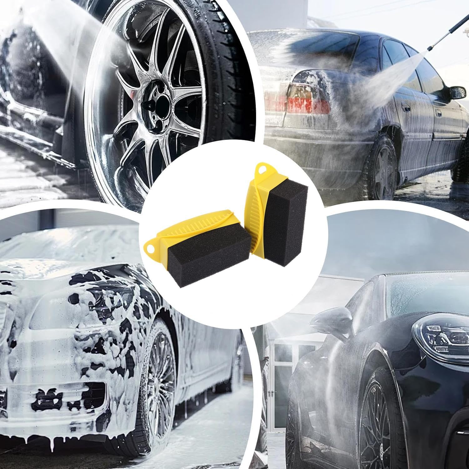 Car Tire Waxing Sponge Tire Shine Applicator + Oil Film Cleaning Brush Car Windshield Oil Film Cleaning Set, Reusable image number 1