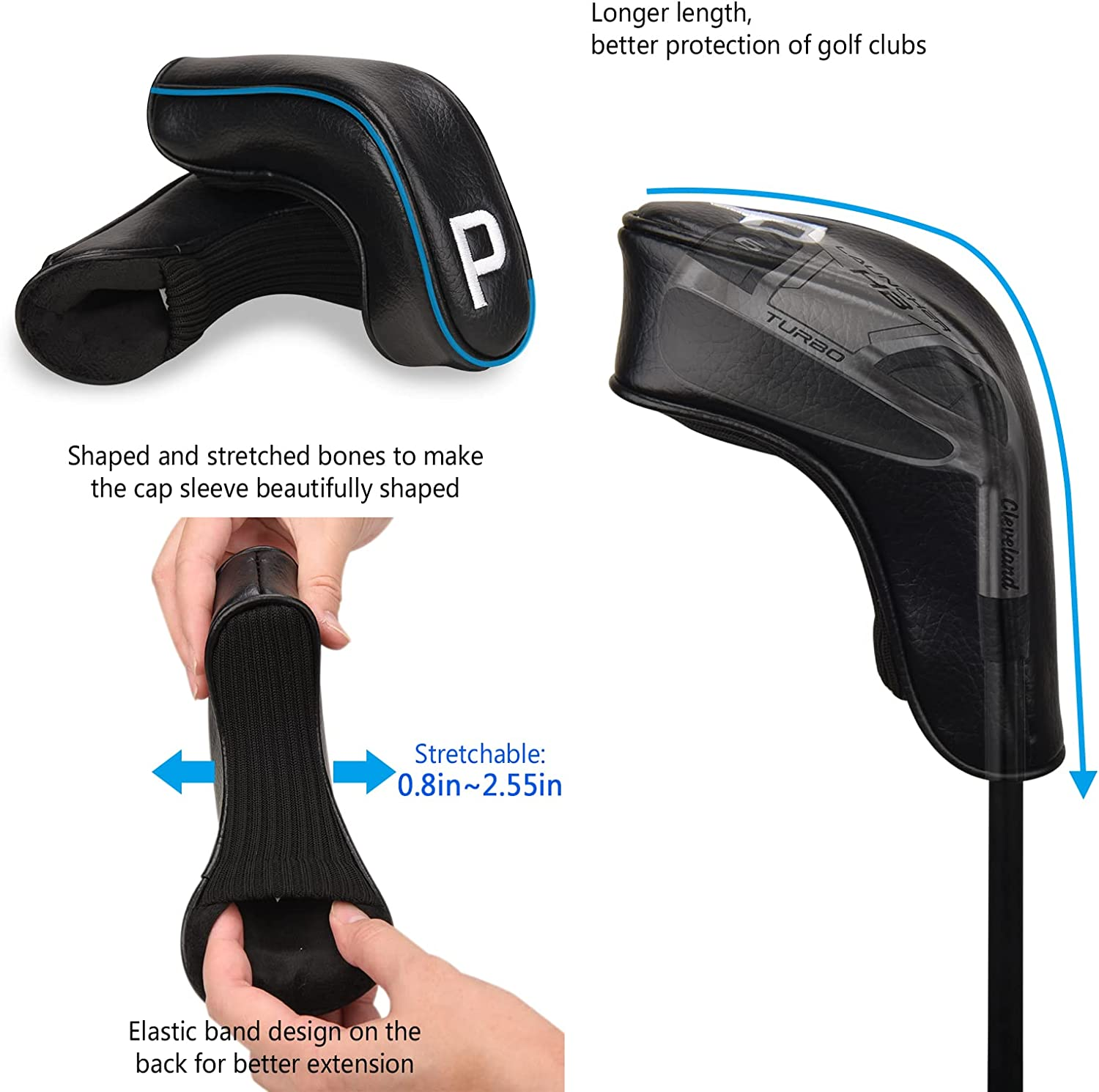 BIG TEETH Golf Hybrid Iron Head Cover 9Pcs Hybrid Head Covers Set Long Hybrid Iron Covers, Golf Club Covers W/Big NO. for Cleveland Launcher, Cobra T Rail Hybrid Irons image number 6