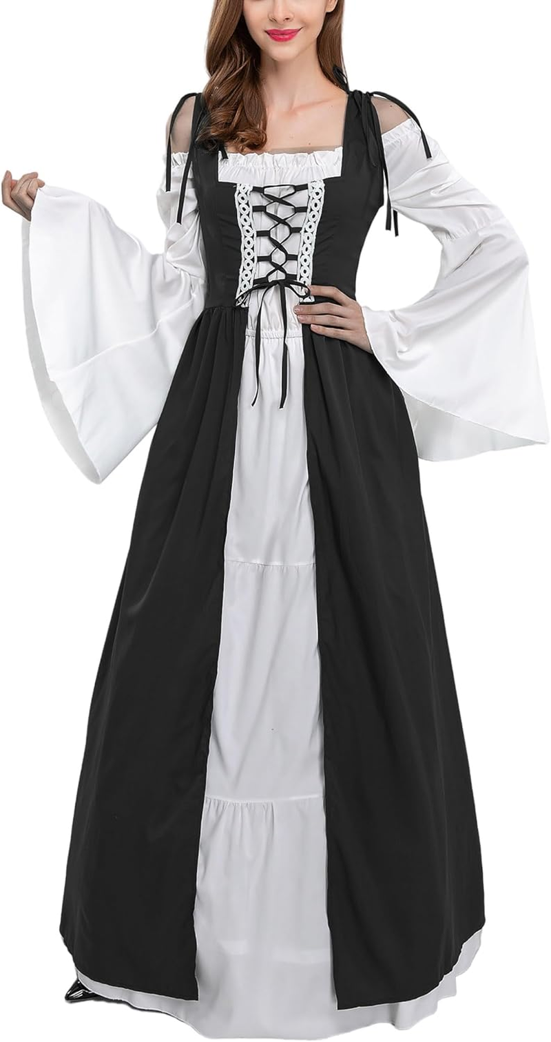 Medieval Renaissance Costume Dress for Women Halloween Cosplay Party Maxi Dresses