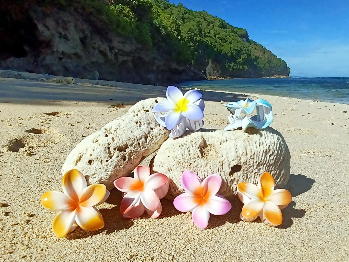 Seestern Sportswear Bali Hawaii FBA_2401 Hair Clip 2 Frangipani Flowers Orange image number 3