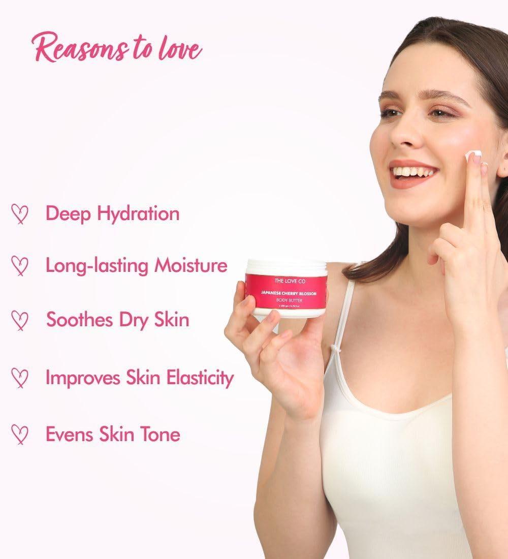 THE LOVE CO. Body Butter for Dry Skin 200Ml - 72 Hour Intense Hydrating Body Butter for Women| Japanese Cherry Blossom| Cocoa Butter Body Lotion | Shea Butter Body Lotion image number 2