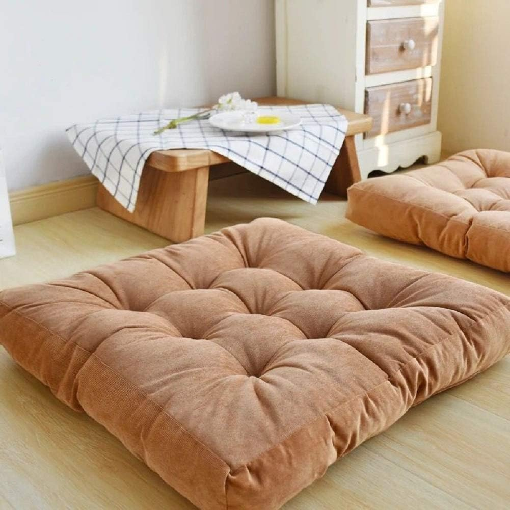 Floor Pillow, Square Meditation Cushion for Seating on Floor Solid Thick Tufted Seat Cushion Meditation Pillow for Yoga Living Room Bed Balcony Sofa Outdoor, Beige, Cushion 22X22 Inch