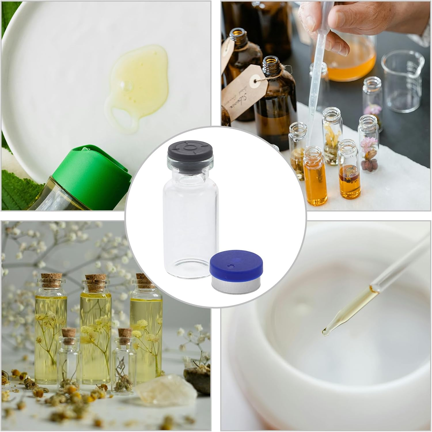 MUCKLILY 12 Pcs Clear Glass Vials Glass Headspace Vials with Plastic-Aluminum Flip Caps and Rubber Stoppers Flat Bottom Lab Vials 3Ml image number 1
