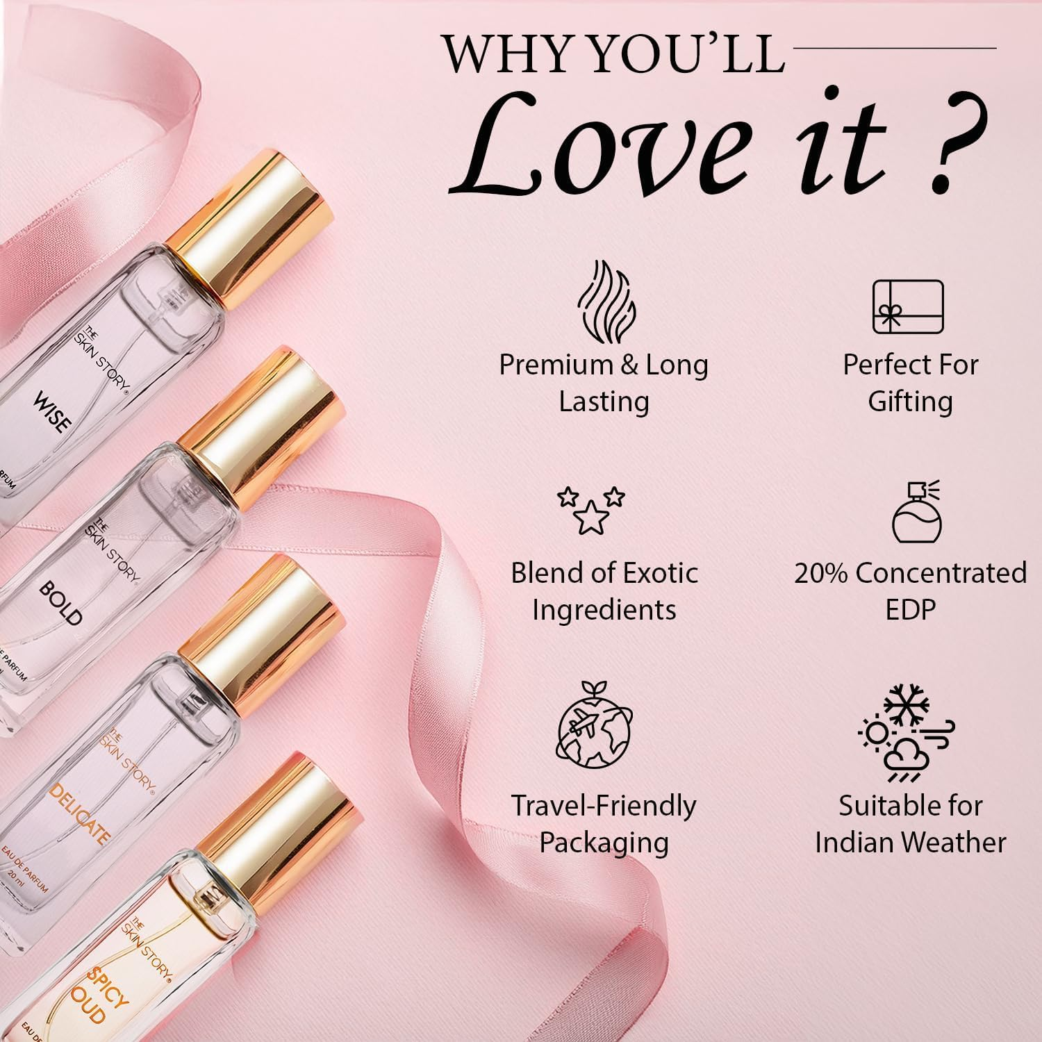 MANTRAMART Luxury Perfume Set for Women &ndash; 4 Eau De Parfum Fragrances (Wise, Bold, Delicate & Spicy Oud) &ndash; Long-Lasting Scent &ndash; 4 X 20Ml Travel Size &ndash; Ideal Any Occasion image number 2