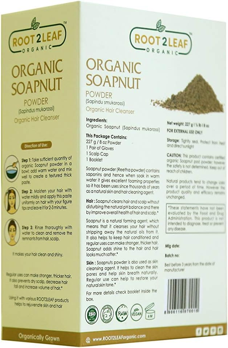 Root2Leaf Organic Pack of 2 Soapnut & Manjistha Root Powder Hair Care for Natural Hair Color and Repairs Damage Hair for Men and Women (227 Gms) image number 3