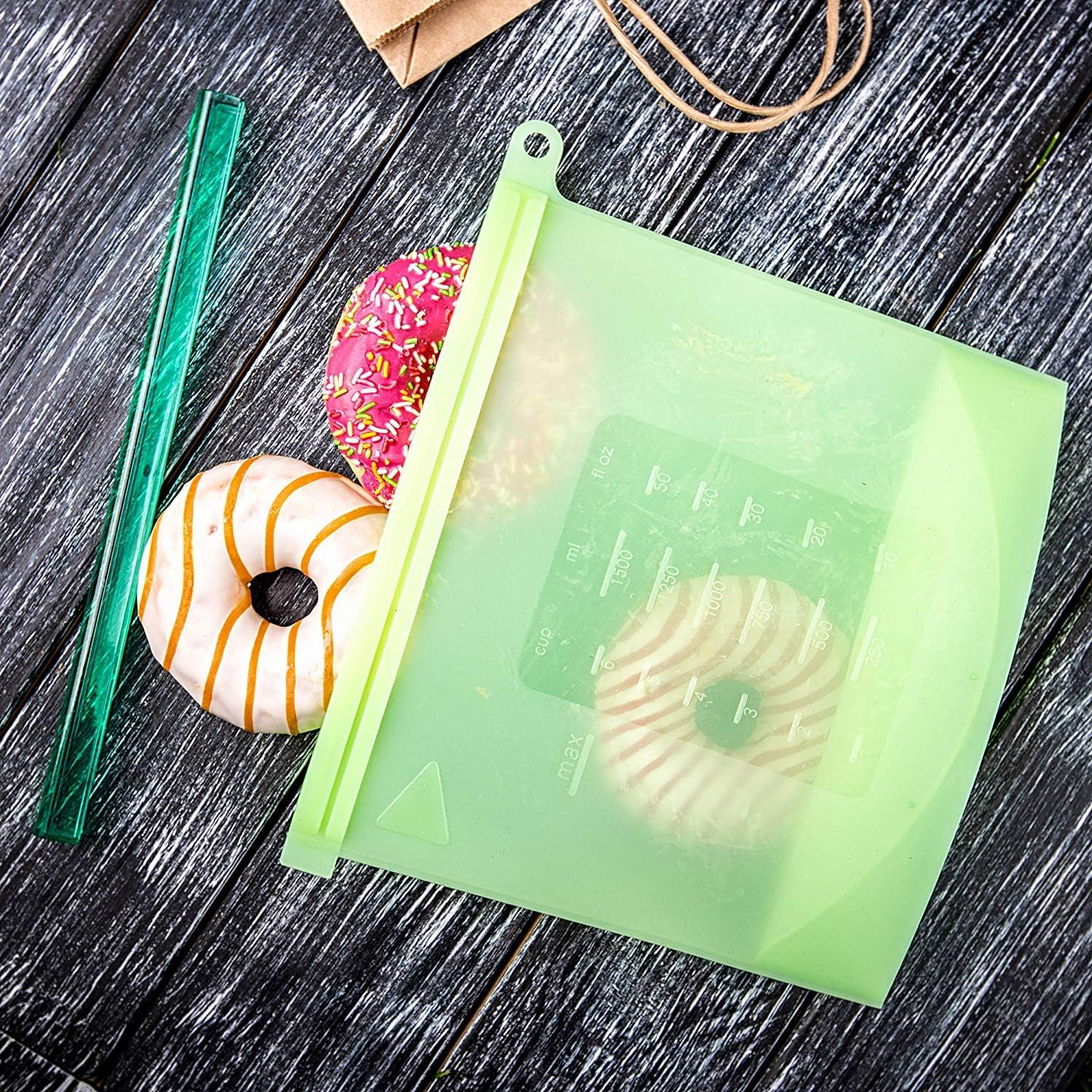 Reusable Silicone Food Storage Bags Airtight Seal Food Silicone Bag Container for Liquid,Meat,Sanwich,Fruit, Best for Preserving and Cooking (Green) - Blue image number 1