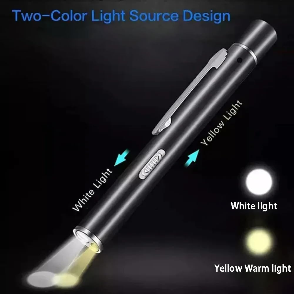 KEWAYO USB Rechargeable Mini LED Flashlight, Dual Light Source Pocket Small Handy LED Torch Pen Flashlight with Stainless Steel Clip for Home and Outdoor Activities (Black) image number 6