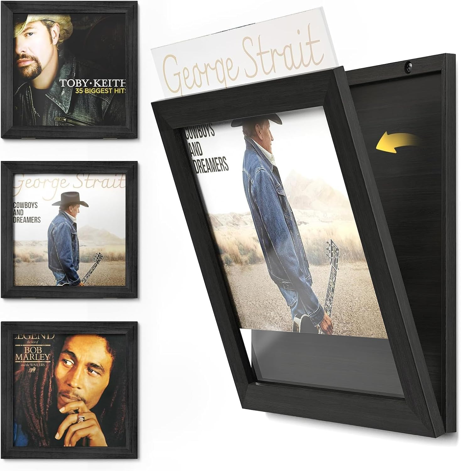 Yoimori Vinyl Record Frame, 3-Pack Record Frame for Vinyl Records Display, Album Frames for 12X12 Inch LP Cover Display (3 Pack/Black)
