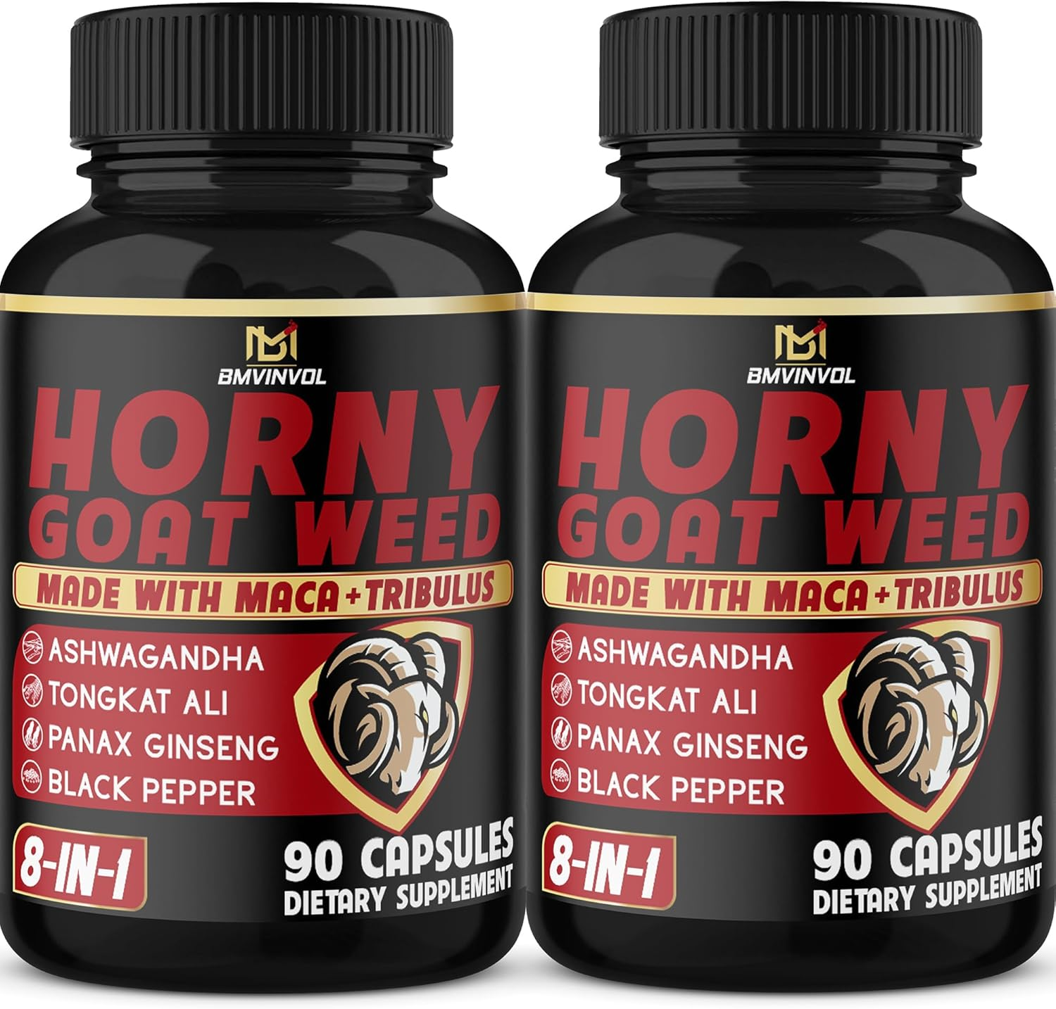 BMVINVOL 2Packs Horny Goat Weed Capsules - 180 Capsules for 6 Month Supply - Maca, Ginseng, Tribulus Terrestris, Ashwagandha
