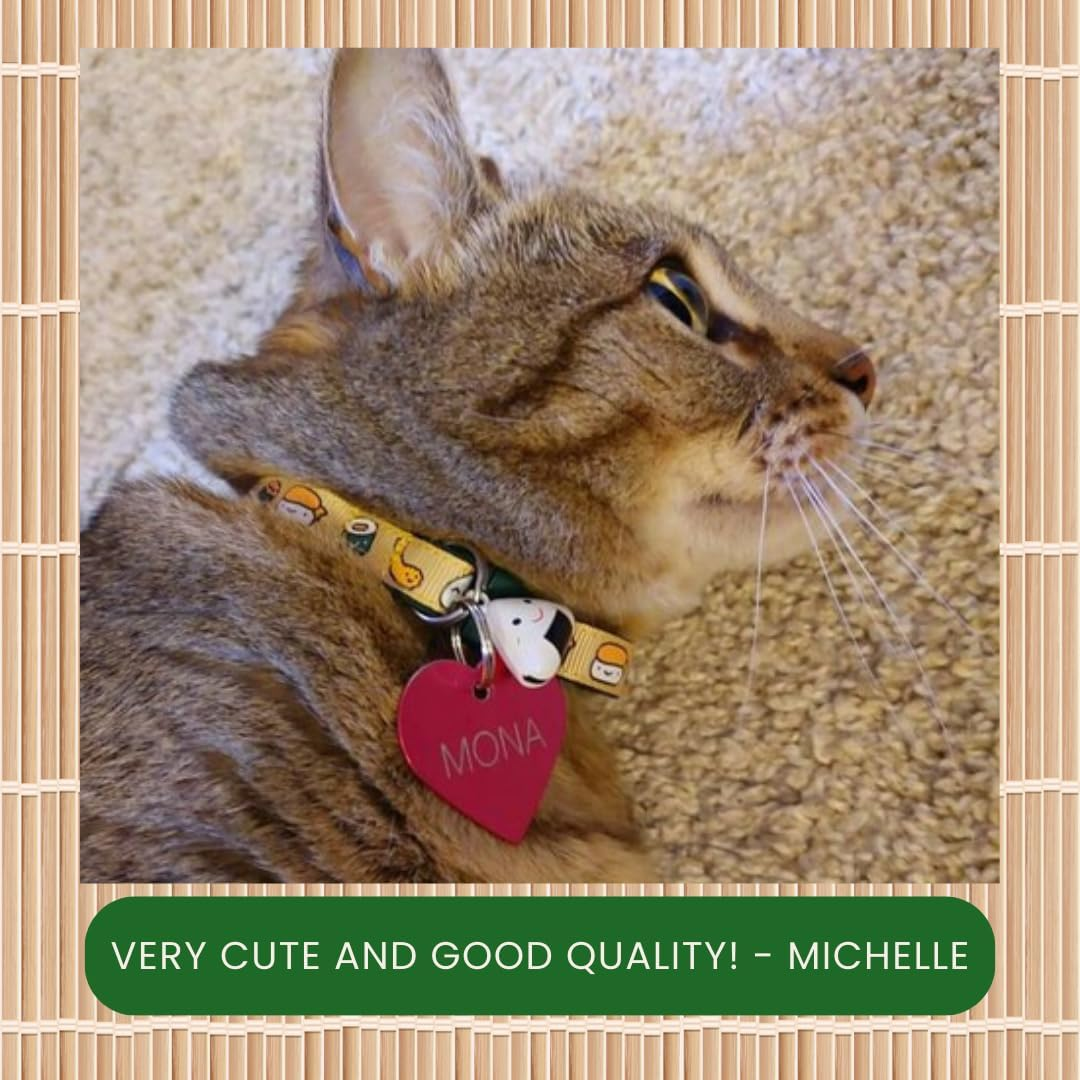 Sushi Cat Collar with Onigiri Bell | Adjustable Large Size or Kitten Collar | Safety Breakaway Collarr (Large(10Lbs & Up), Ginger) image number 6