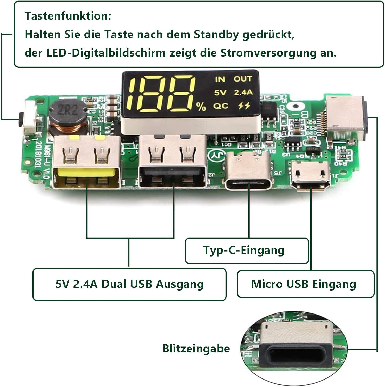 4Pcs 18650 Power Bank Board Dual USB 5V 2.4A Mobile Module 18650 Lithium Battery Charger Board with Overcharge Overdischarge Short Circuit Protection DIY USB Card