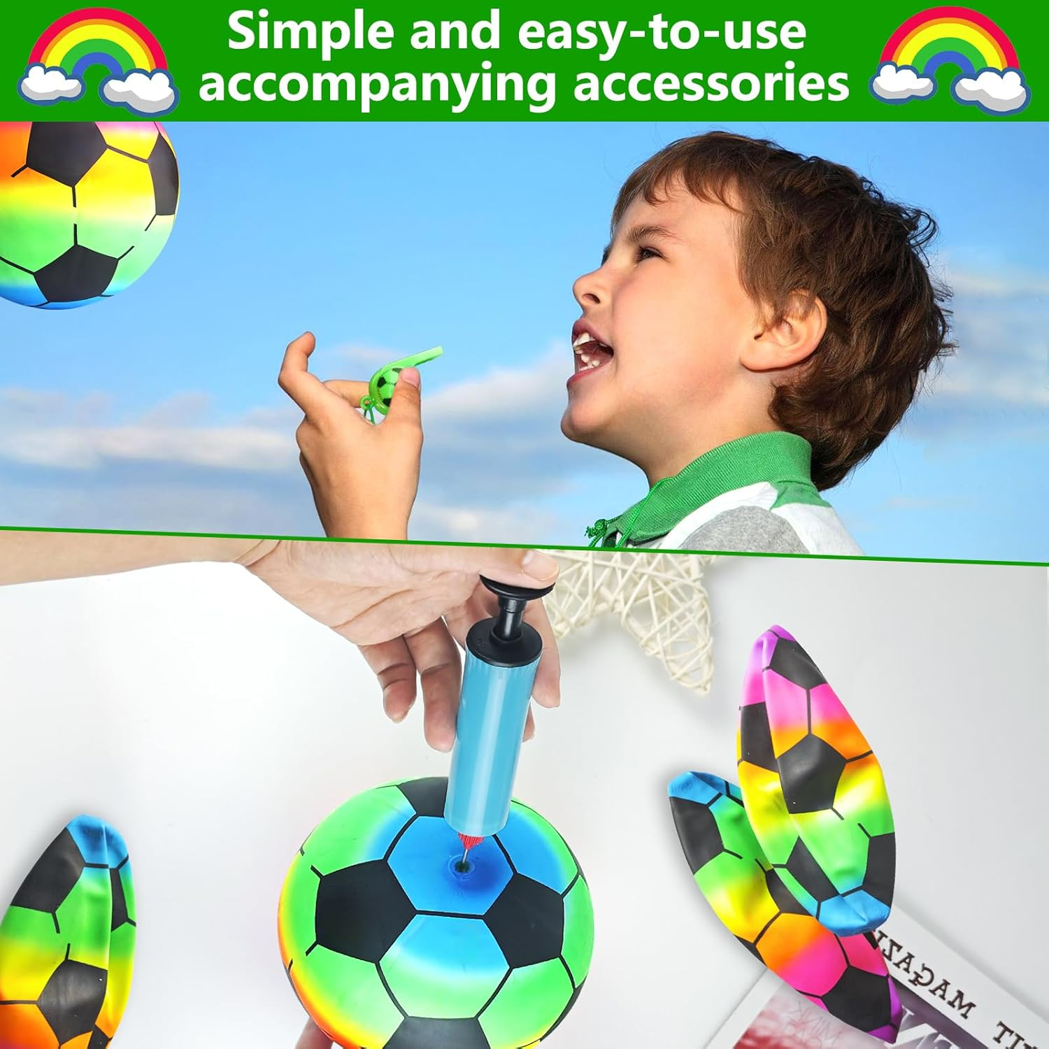 YIMETOP Pack of 4 Rainbow Ball Children, PVC Football Children and Adults, Inflatable Balls with Pump, 21 Cm Children'S Ball Rainbow Ball Water Ball, Football for Indoor and Outdoor Play Ball Children image number 1