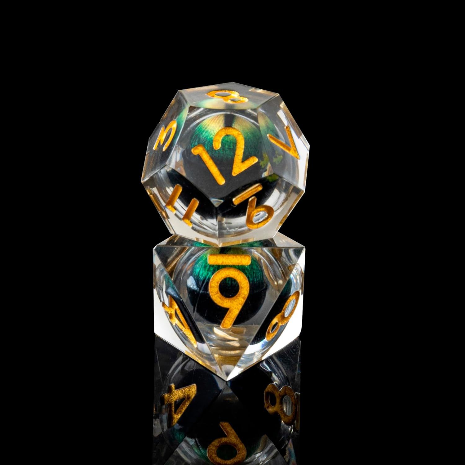 Beholder'S Dragon Eye DND Dice Set,Sharp Edge Liquid Core Resin Handmade Dice with Gift Box 7 PCS for Role Playing Dungeons and Dragons Ttrpg(Dark Green Dargon Eye)