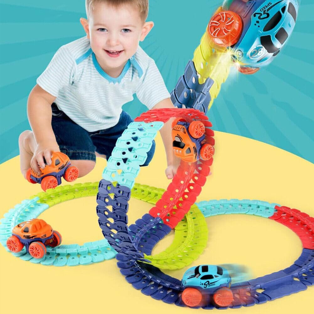 Fime.Living Zero Gravity Car Track Set Race Toys for Boys Kids with LED Light-Up Car,Flexible Changeable Magic 3+Year Old (291 Pcs Flexible Rail & Electric Car Set) image number 1