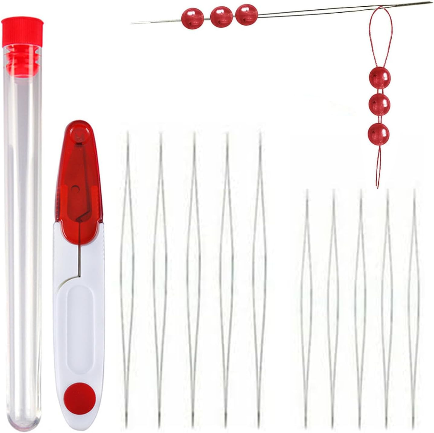 Paifeancodill Big Eye Beading Needles, 5 Pcs Seed Beads Needles, 1 Pcs Scissors, Easy Threading Tool for Bracelet Jewelry Making Seed Beads DIY, Crystal Cord for Jewelry Making & Beading Supplies(6 Pcs) image number 4