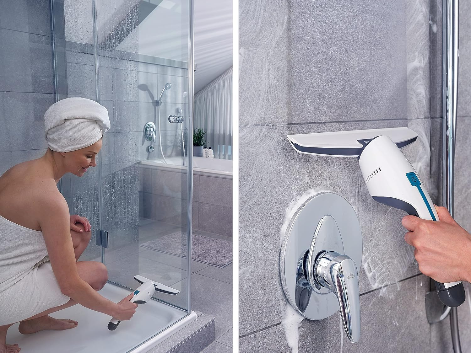 Leifheit Nemo Window Vacuum Cleaner with Wall Mount and Bath Nozzle, Bathroom Vacuum Cleaner with Waterproof Housing Ideal for Shower, Can Be Used up to 45 Minutes, Handy and Lightweight Window image number 6