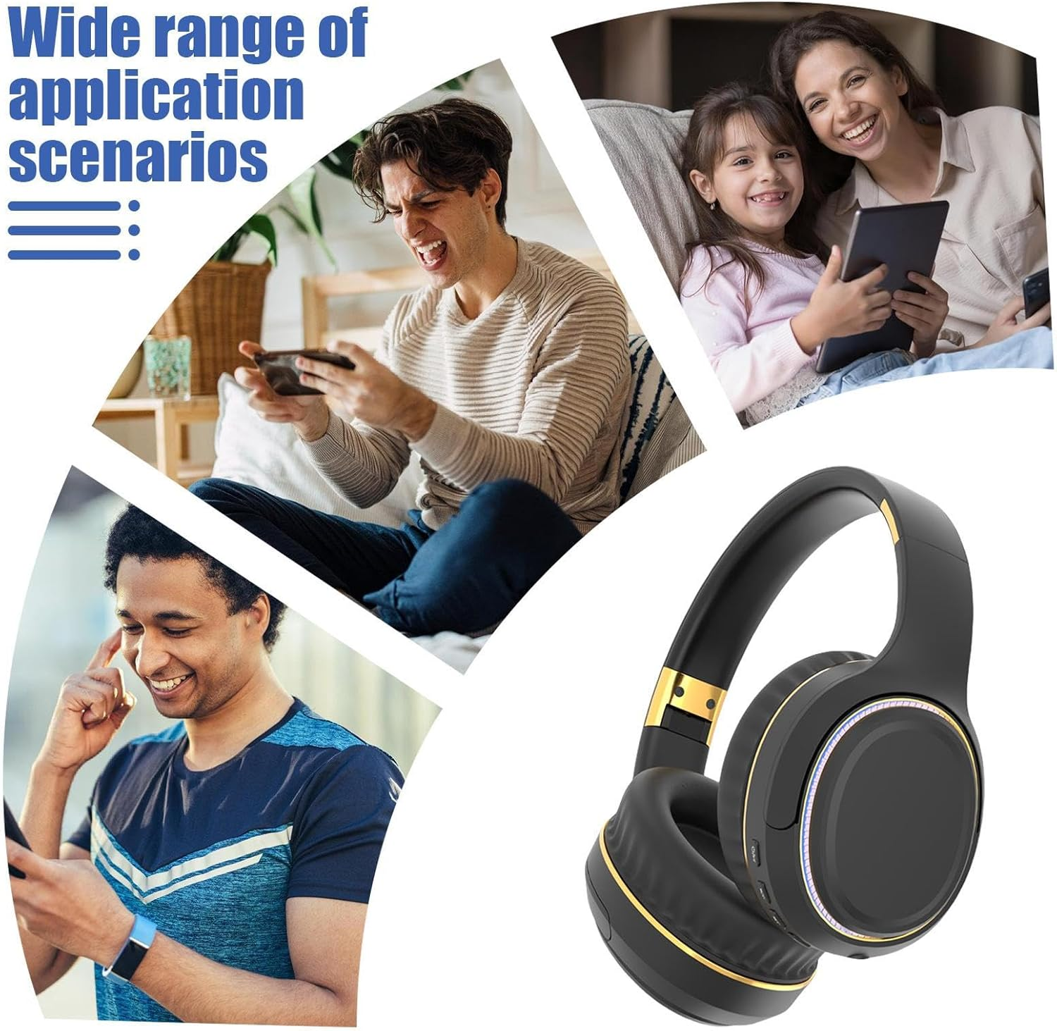 Yulokdwi Wireless Headphones, Multipurpose Wireless Earphone, Foldable Headphones with Breathing Light & Stereo Bass Sound for Commuting Workout Lawn Concert Workout image number 3