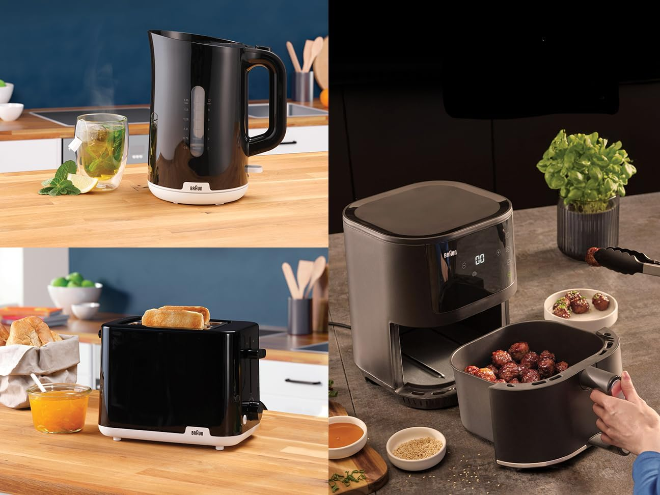 Braun Kitchen Kickstarter Value Pack, Bundle with Breakfast 1 Kettle WK1100BK, Breakfast 1 Toaster HT1010BK, Multifry 3 Airfryer HF3030BK, Small Kitchen Appliances Bundle, Accessories for Kitchen image number 2