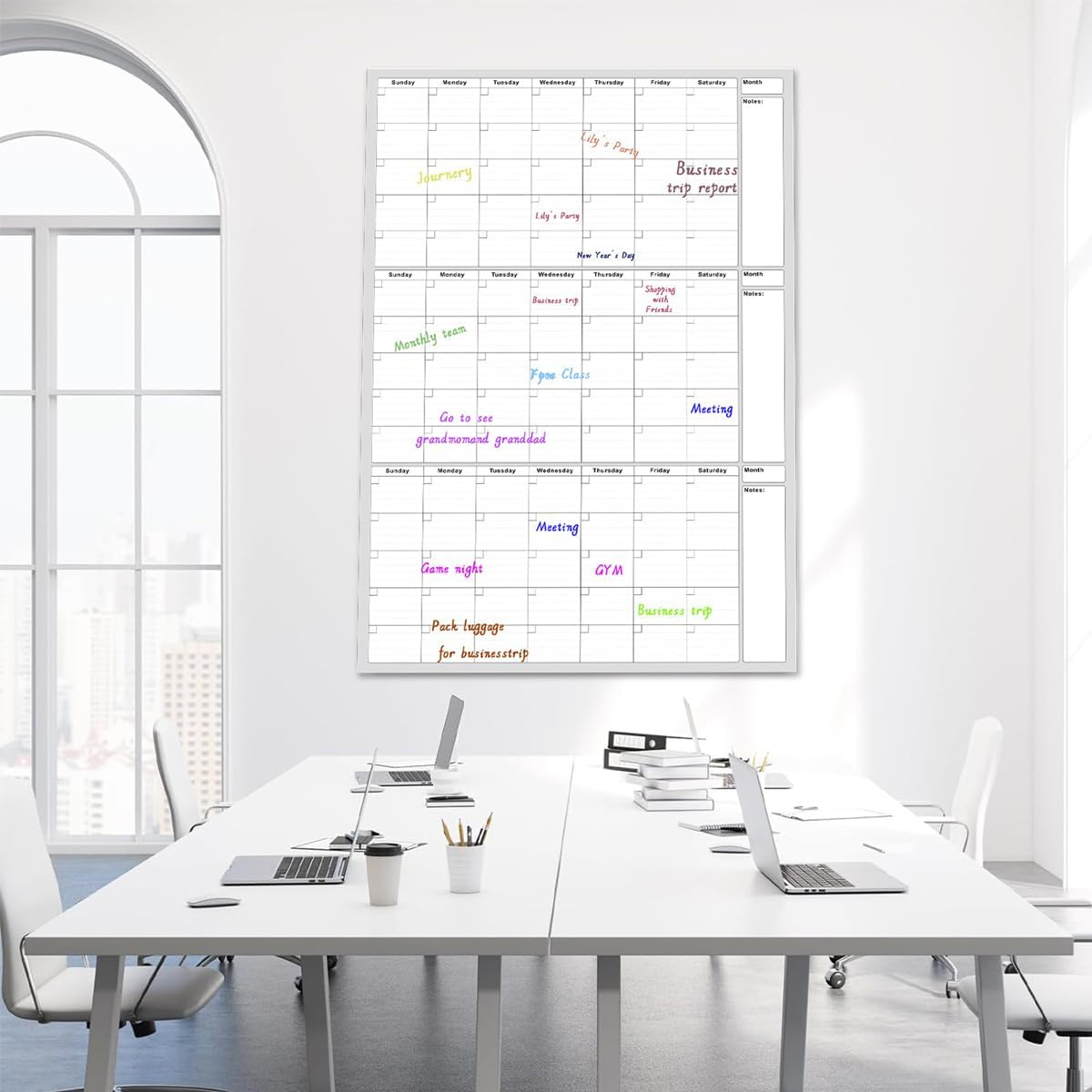 Haakhui Undated 3 Month Dry Erase Wall Calendar Large Monthly Planner with Notes Section, 48" X 32",Waterproof and Stain-Resistant,Good for Home, Office, Classroom, Blank Reusable Calendar Planner