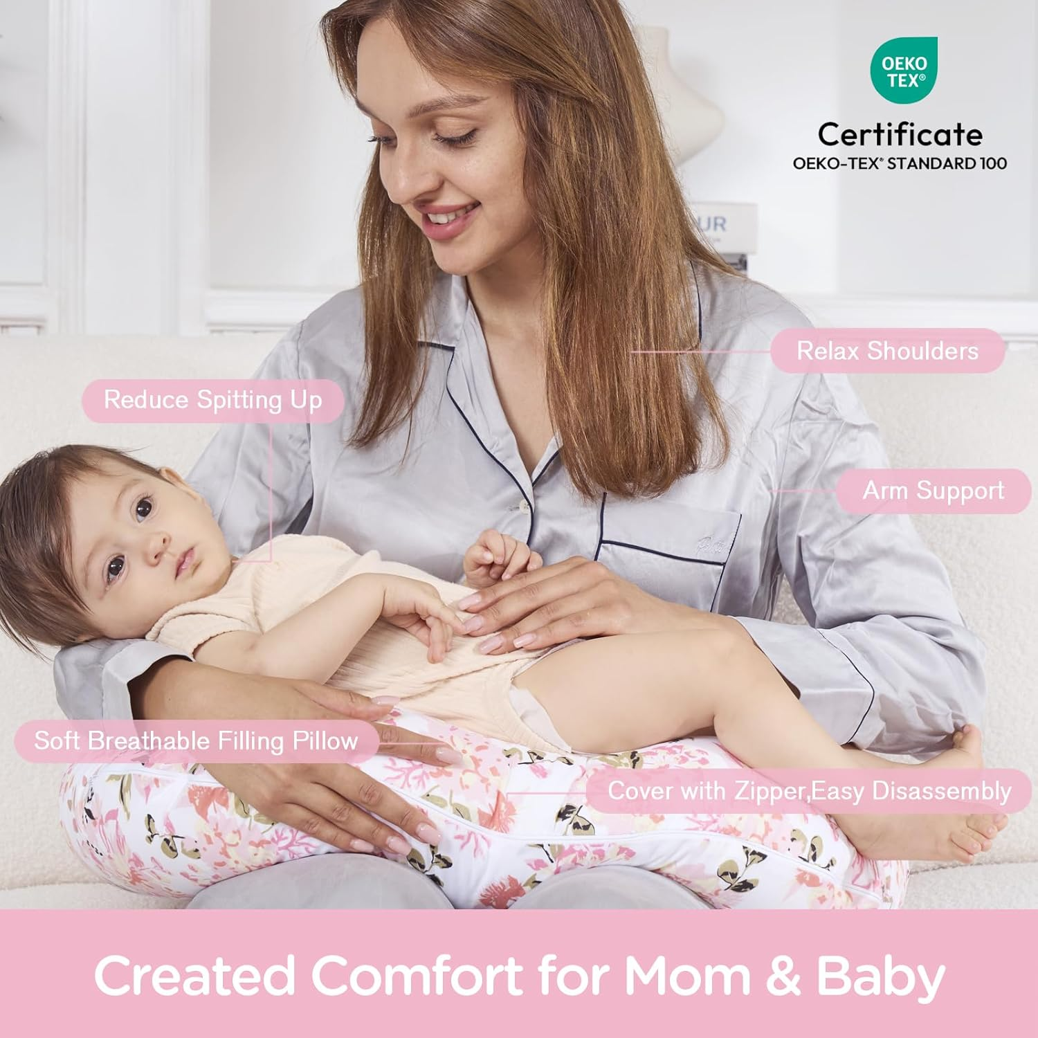 Little Grape Land Nursing Pillow for Breastfeeding, Original Breastfeeding Pillows for More Support for Mom and Baby, Cute Cover with Breathable Filling,Feeding Support Pillow for 0-12 Months(Floral) image number 1