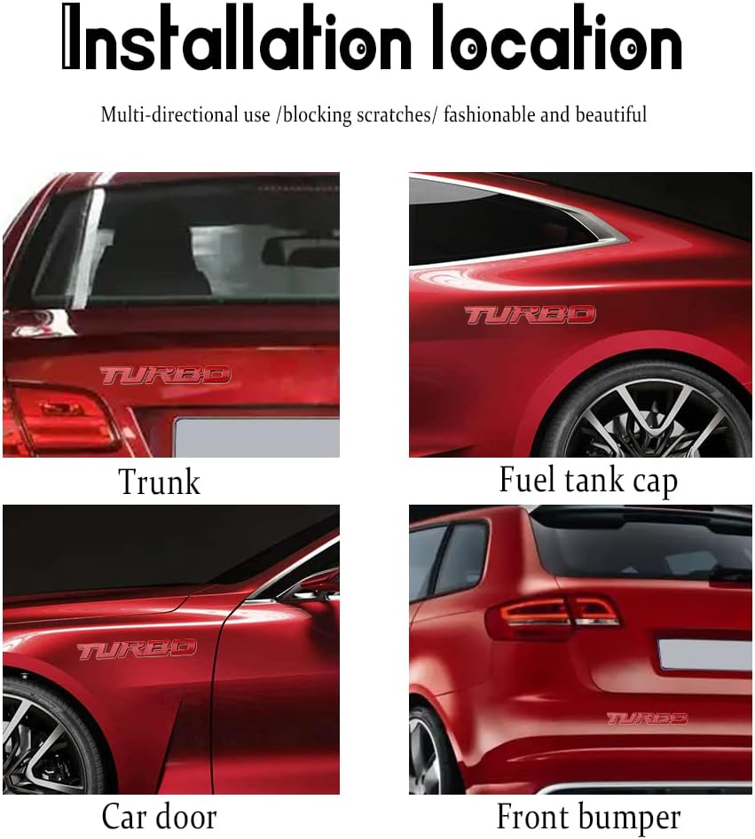 Turbo Car Emblem, 3D Metal Turbo Badge for Auto Side Body Fender Trunk, Automotive Replacement Decoration Decal Sticker, Tailgate Letter Nameplate Universal for All Vehicles Trucks SUV (Red) - Gold image number 5