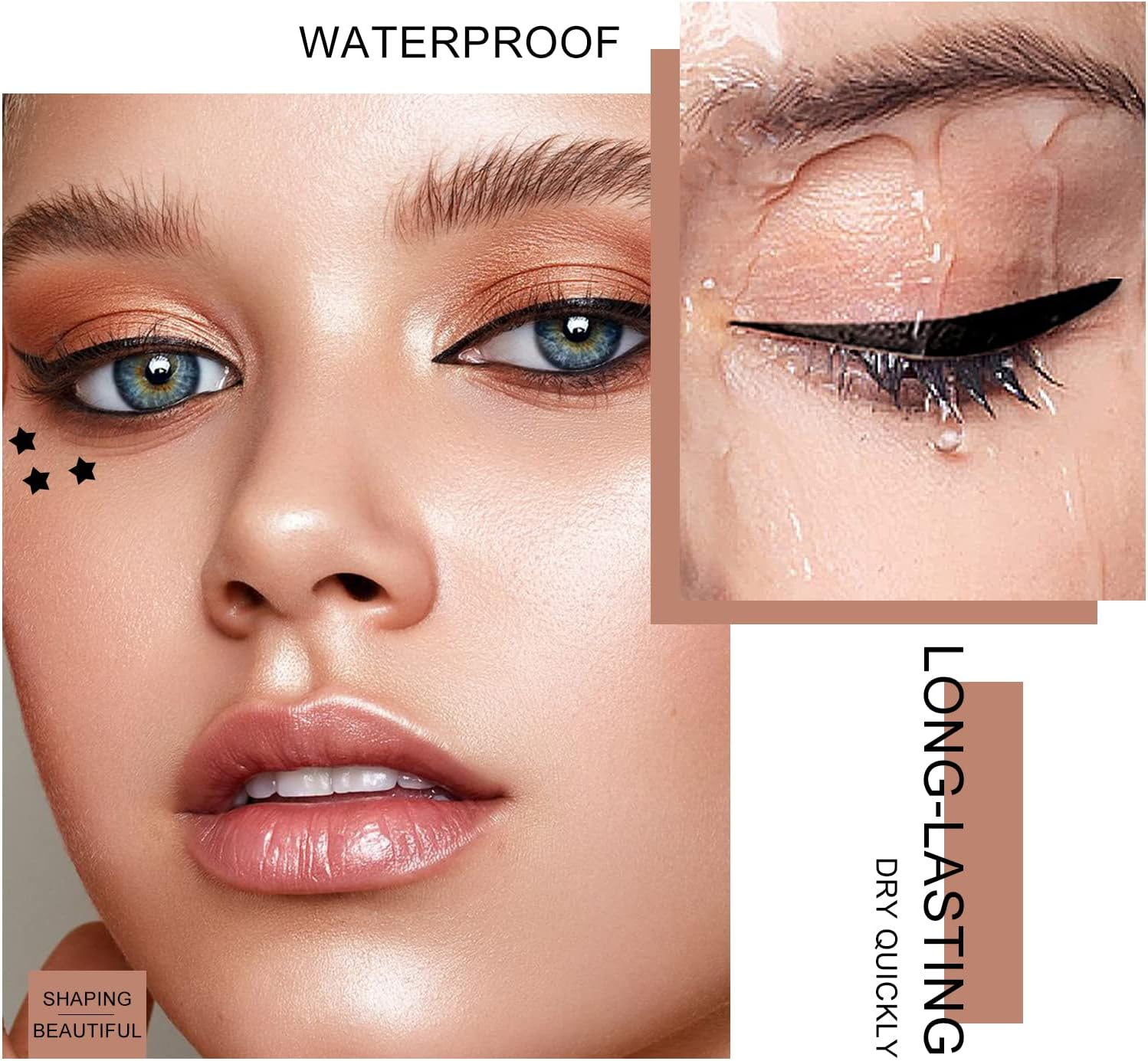 Ownest 6 Pcs Waterproof Smudge-Proof Eyeliner Stamp Pen Set - Eyeliner Tattoo Tool with Smiley, Triangle, Heart, Star, Moon, Flower image number 1